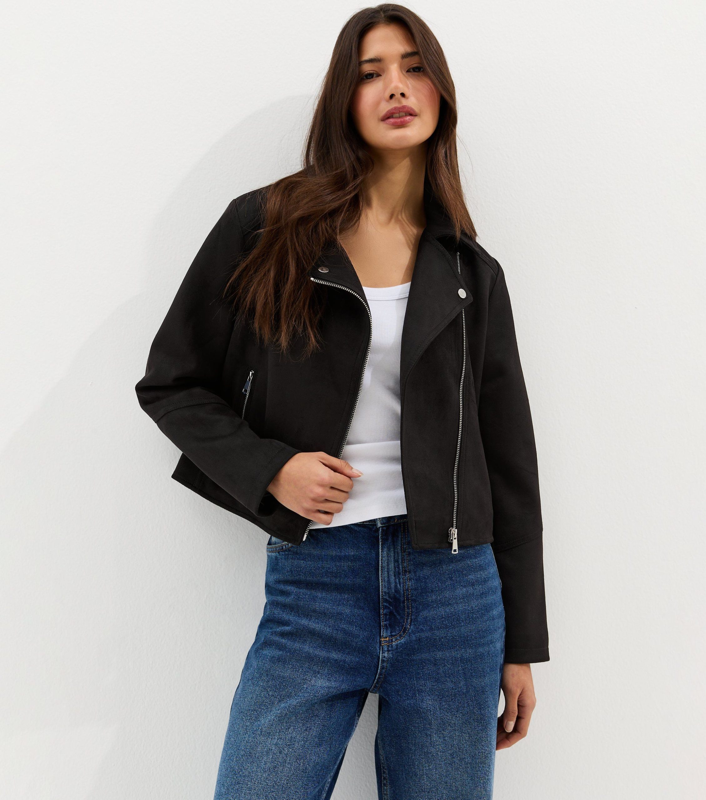 Black Faux Suede Biker Jacket - Image 2
