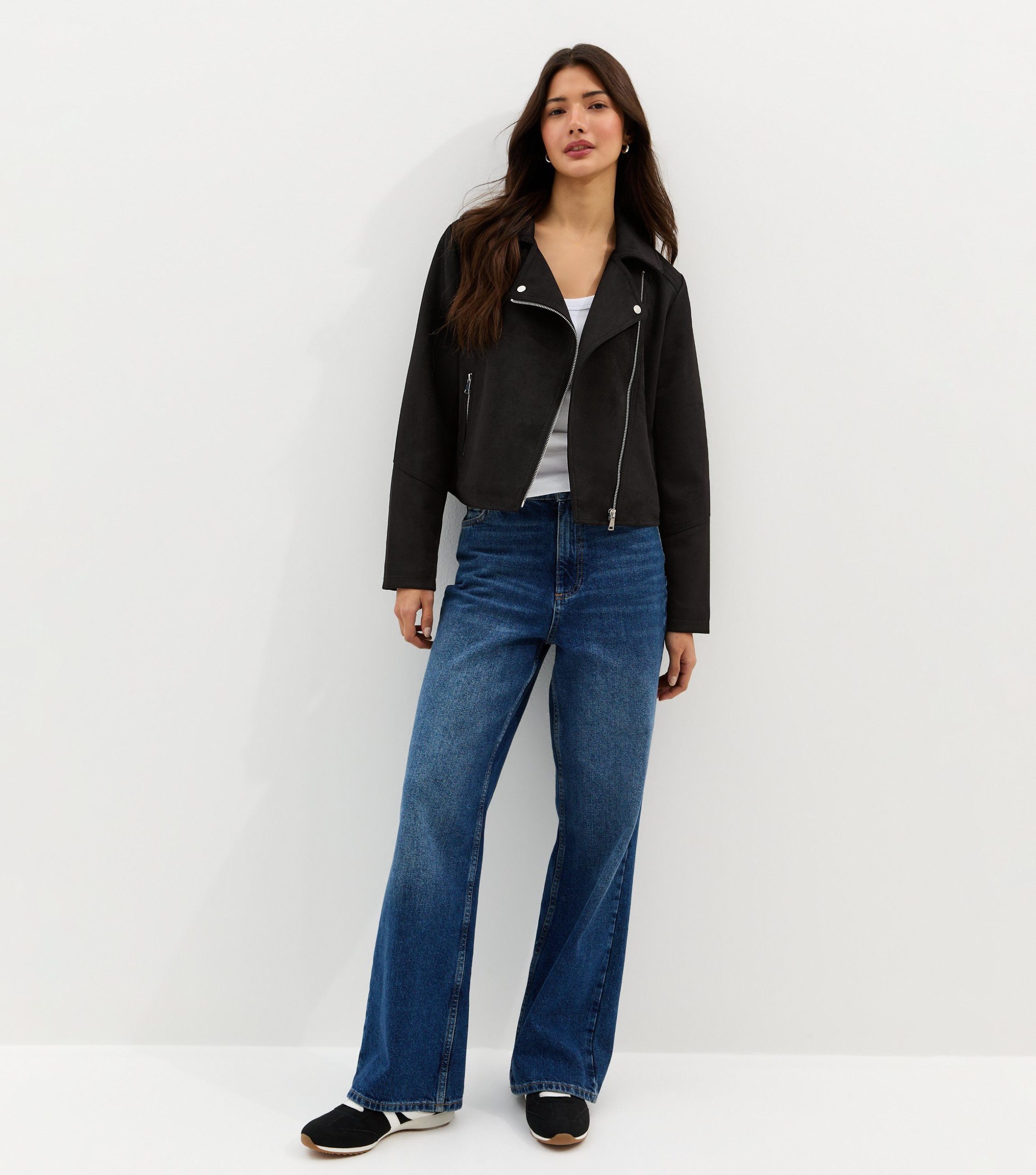 Black Faux Suede Biker Jacket - Image 3