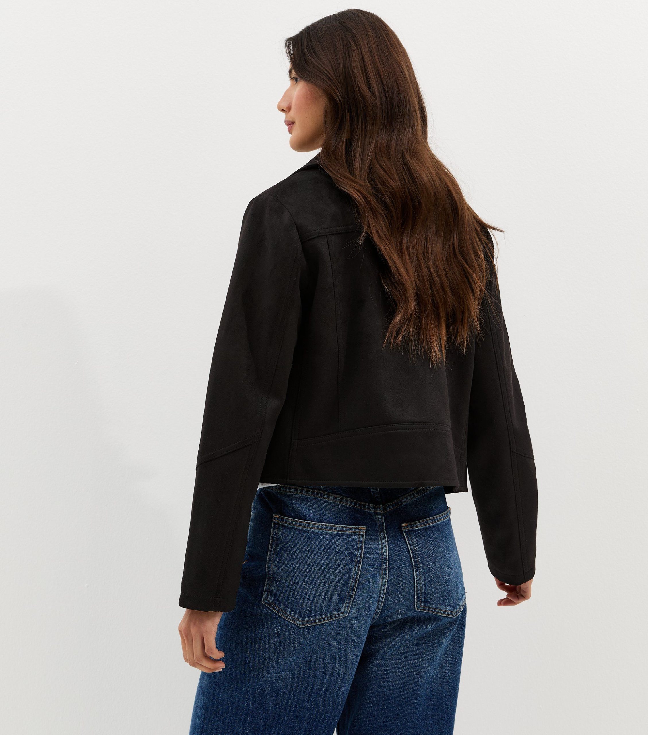 Black Faux Suede Biker Jacket - Image 4