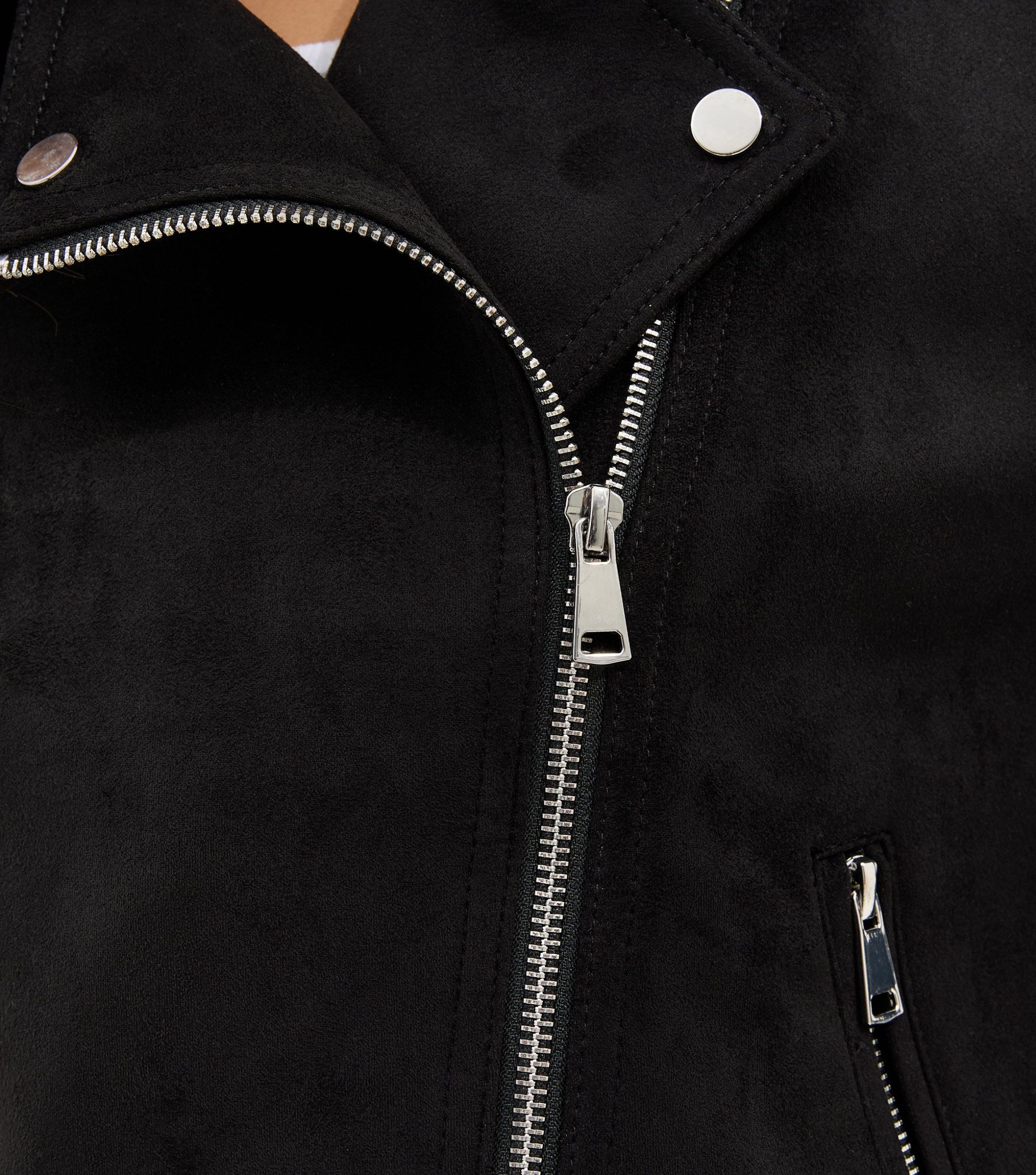 Black Faux Suede Biker Jacket - Image 5