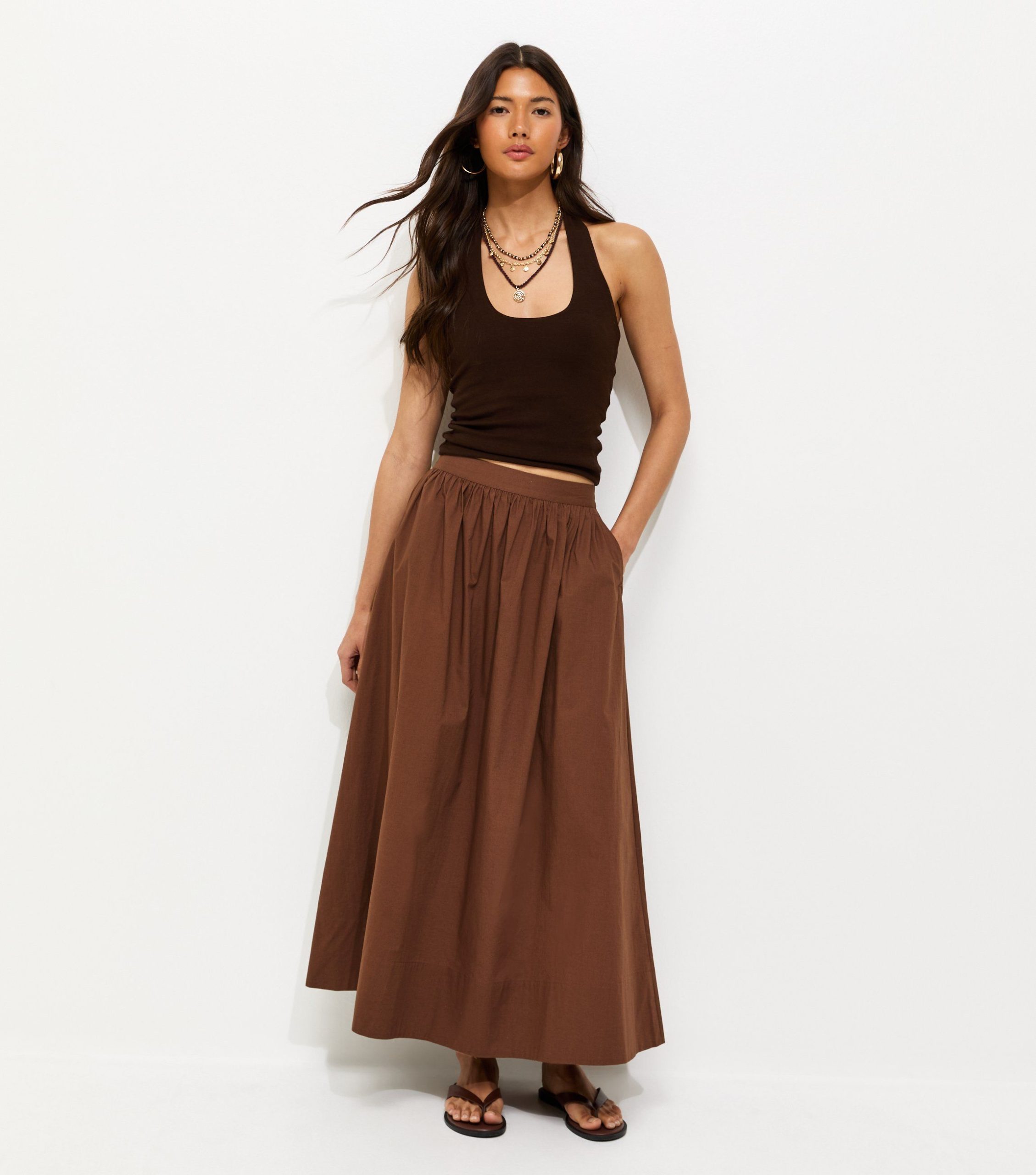 Brown Poplin Circle Skirt