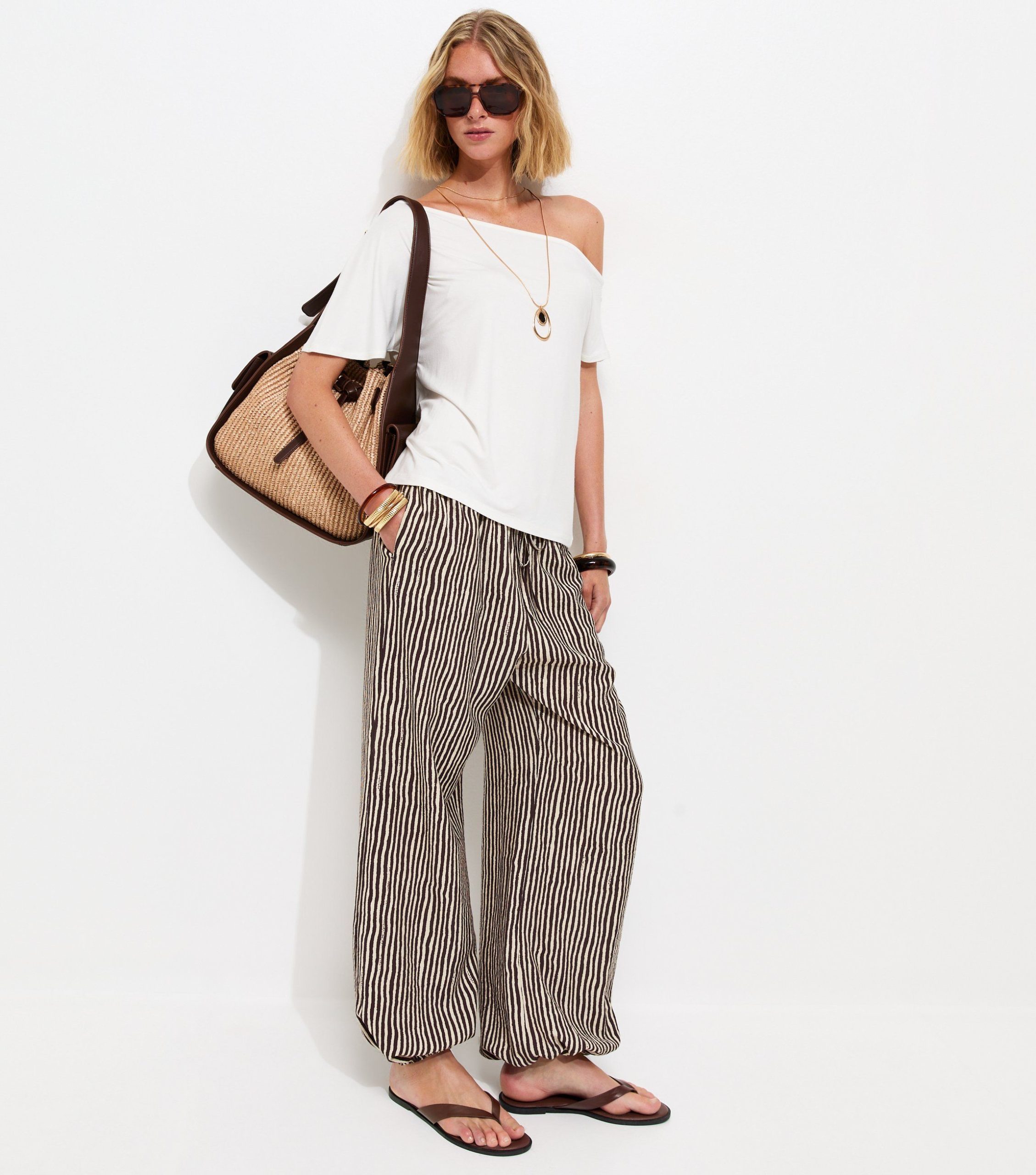 Brown Striped Tapered Cuff Trousers - Image 2