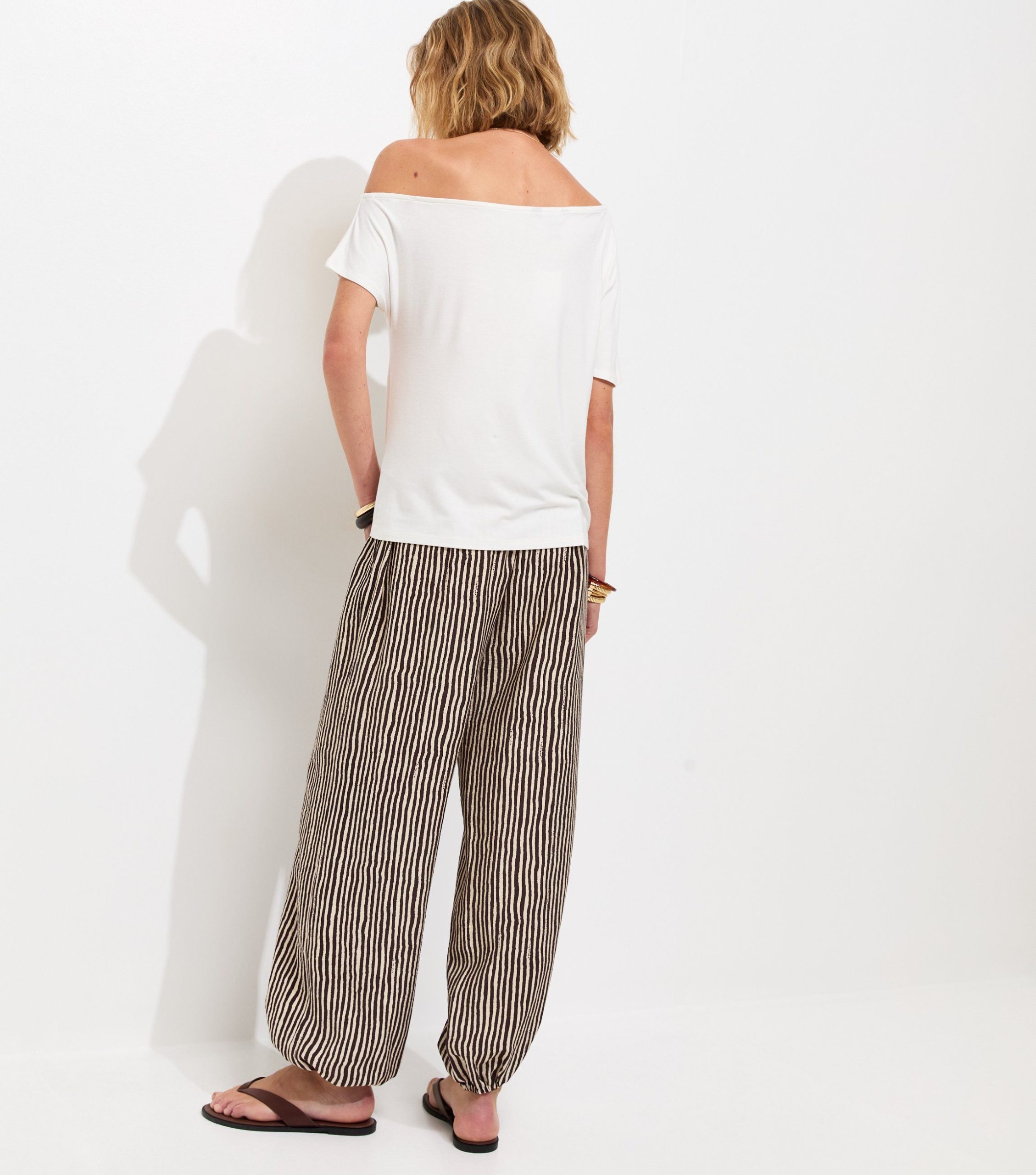 Brown Striped Tapered Cuff Trousers - Image 4