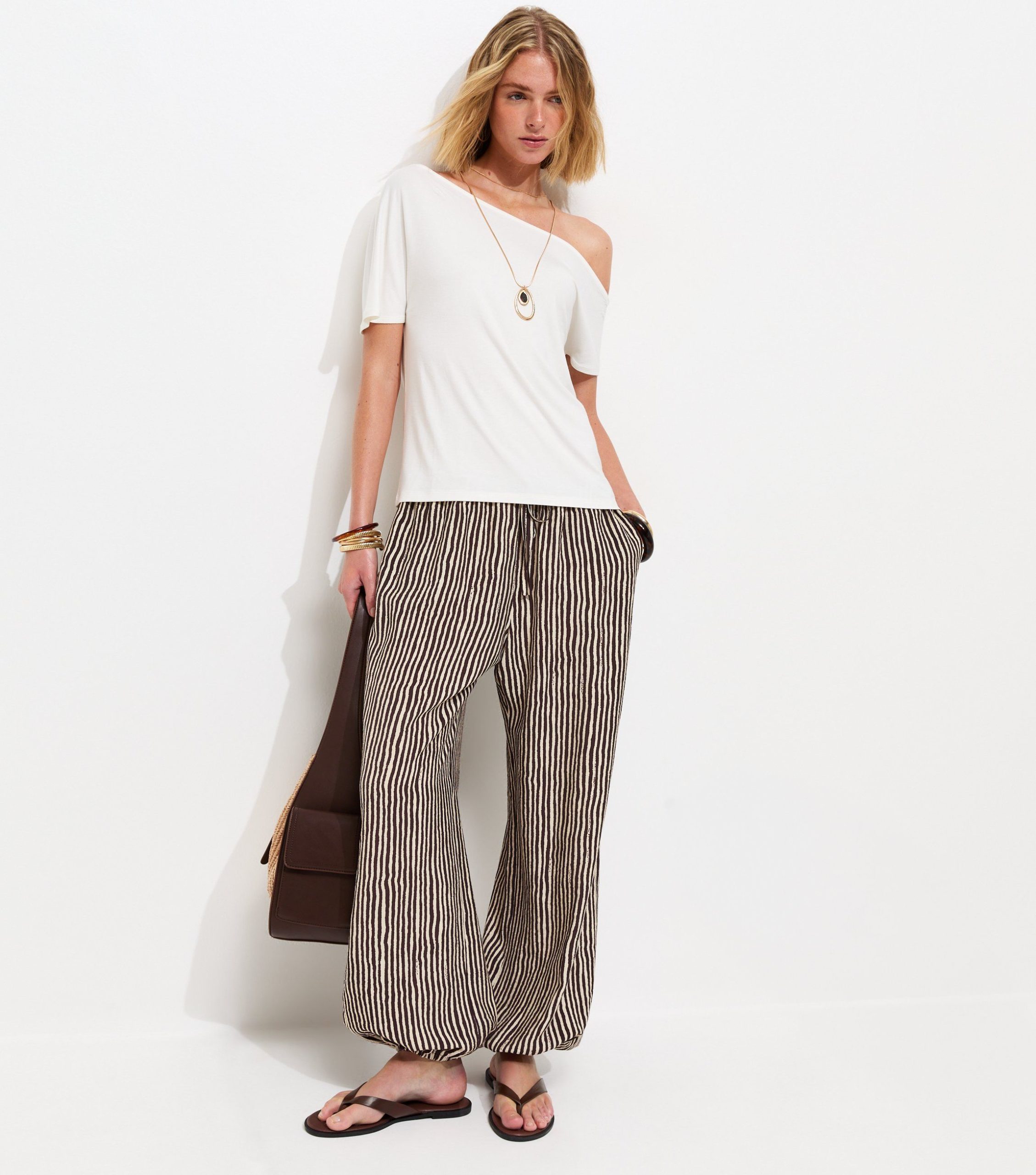 Brown Striped Tapered Cuff Trousers