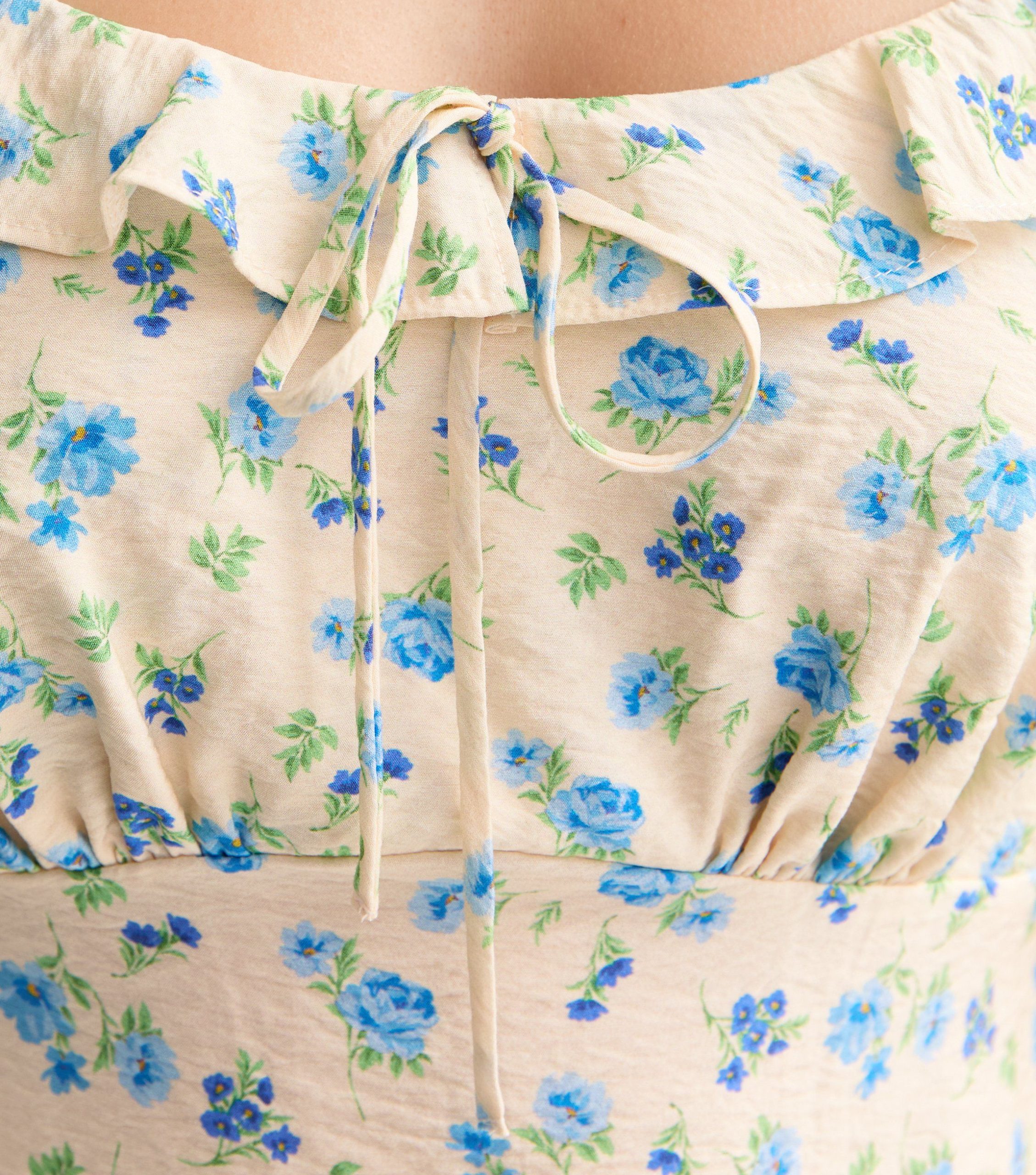 Cream Ditsy Floral Square Neck Mini Dresss - Image 5