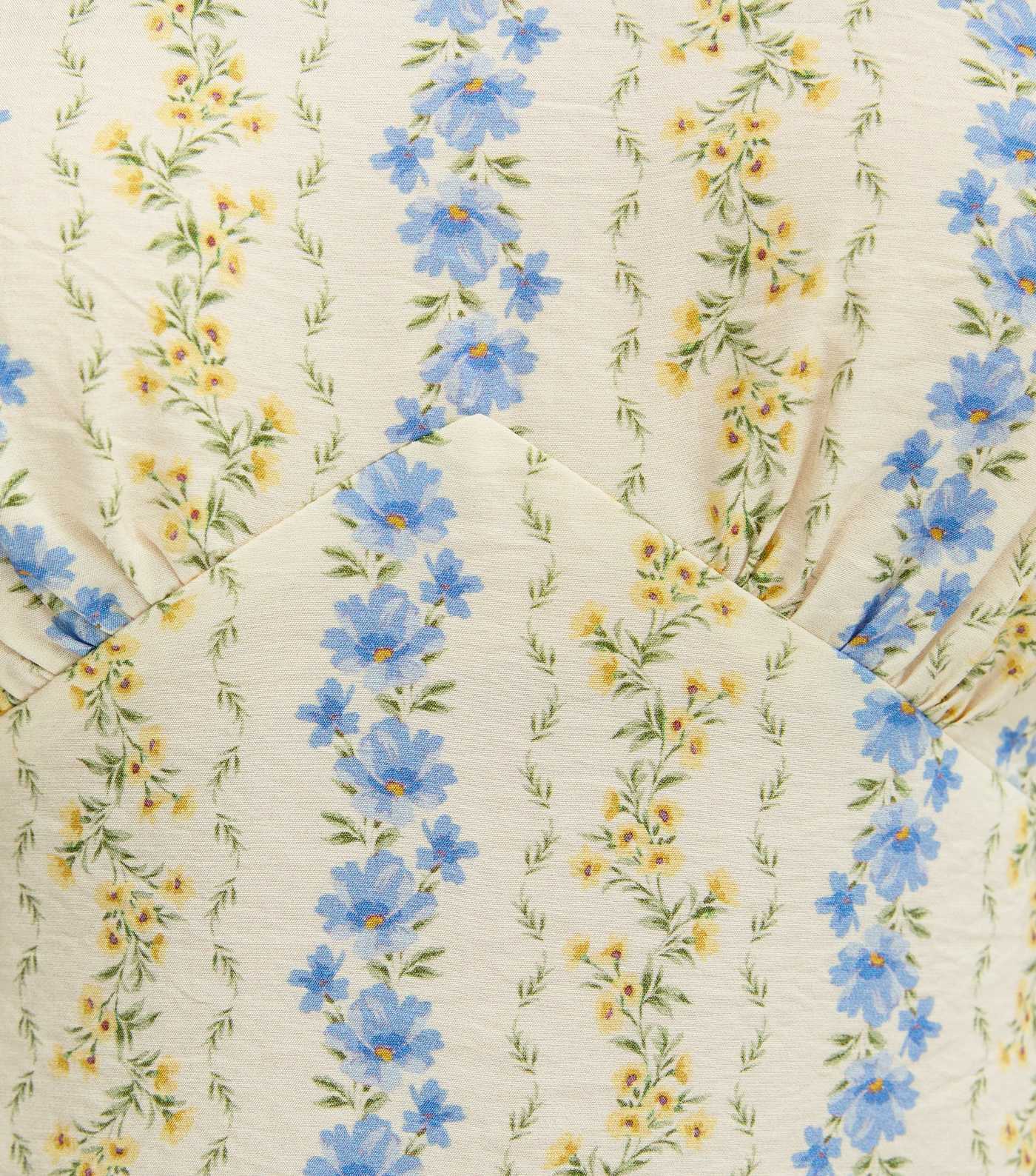 Cream Floral Puff Sleeve Midi Dress - Image 3