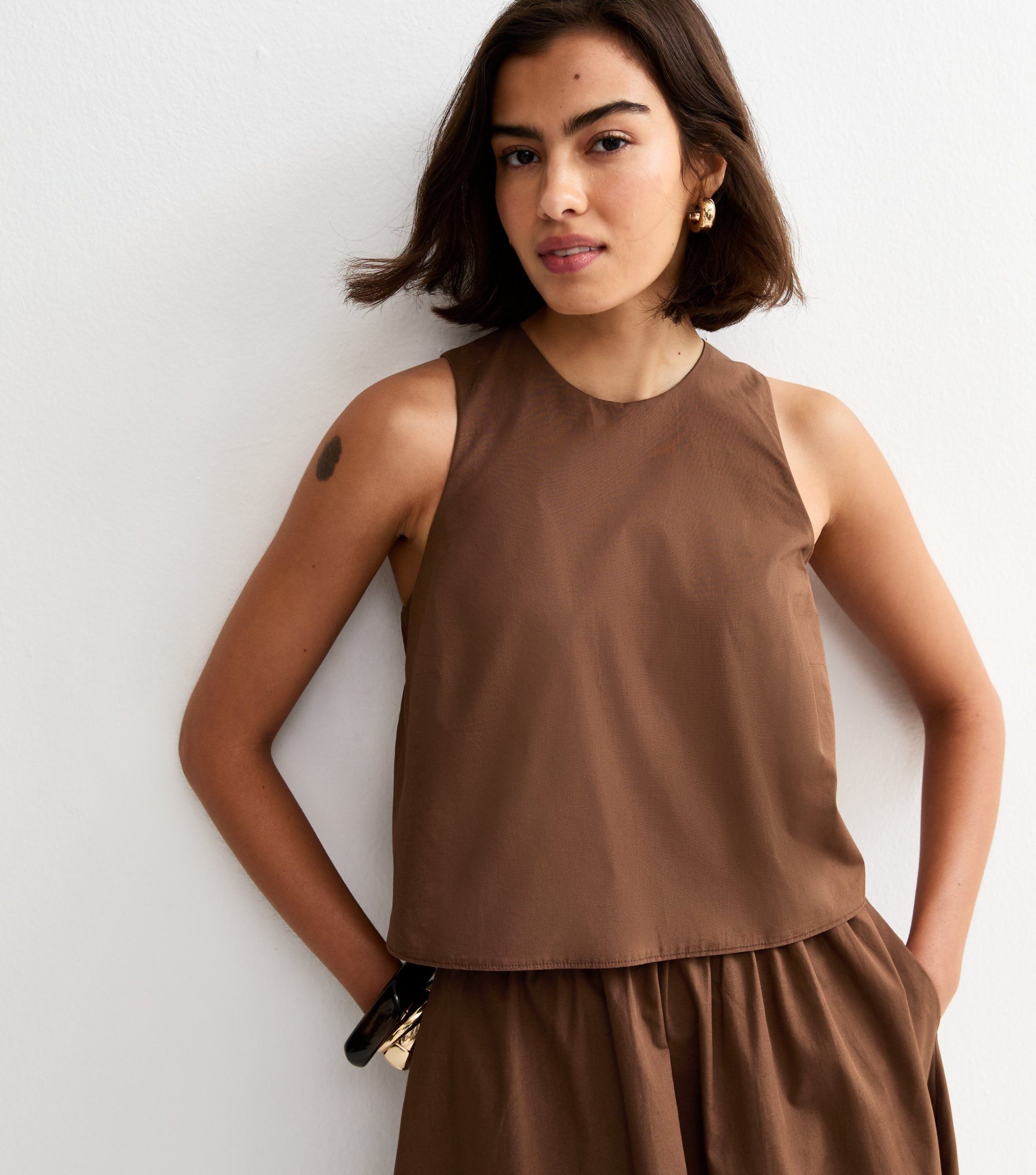 Dark Brown Layered Sleeveless Midi Dress - Image 2