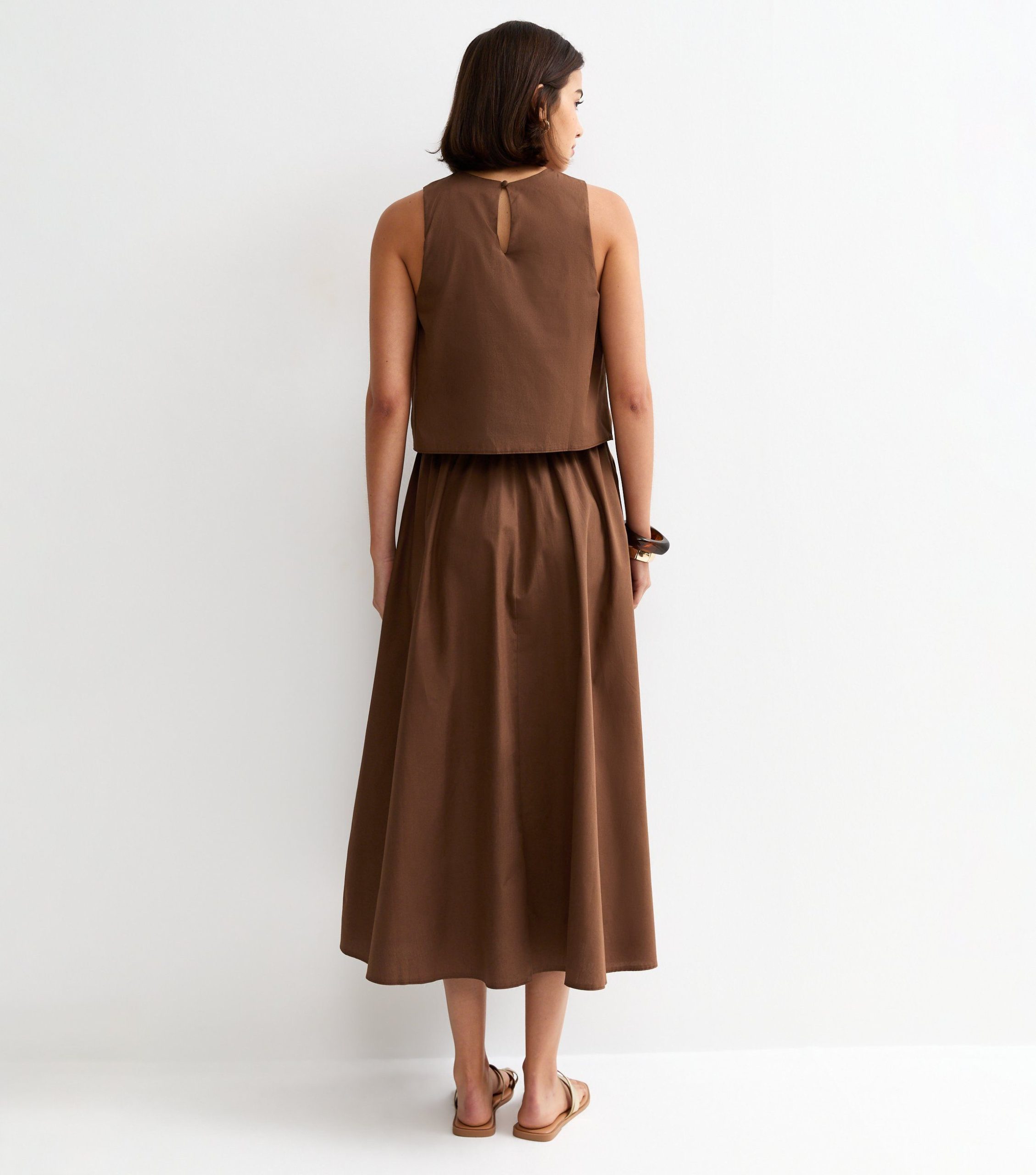 Dark Brown Layered Sleeveless Midi Dress - Image 4