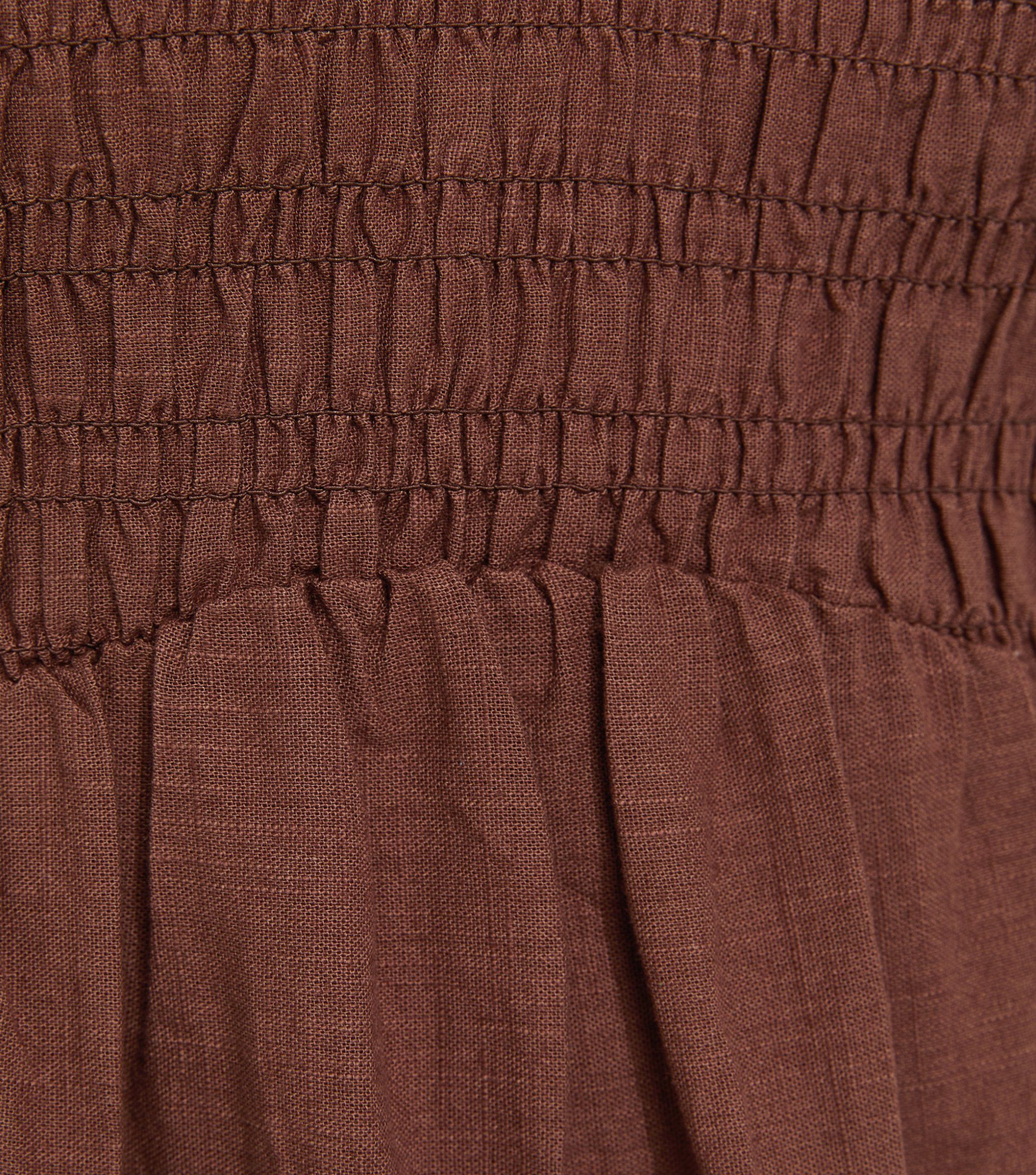 Dark Brown Shirred Milkmaid Midi Dress - Image 5