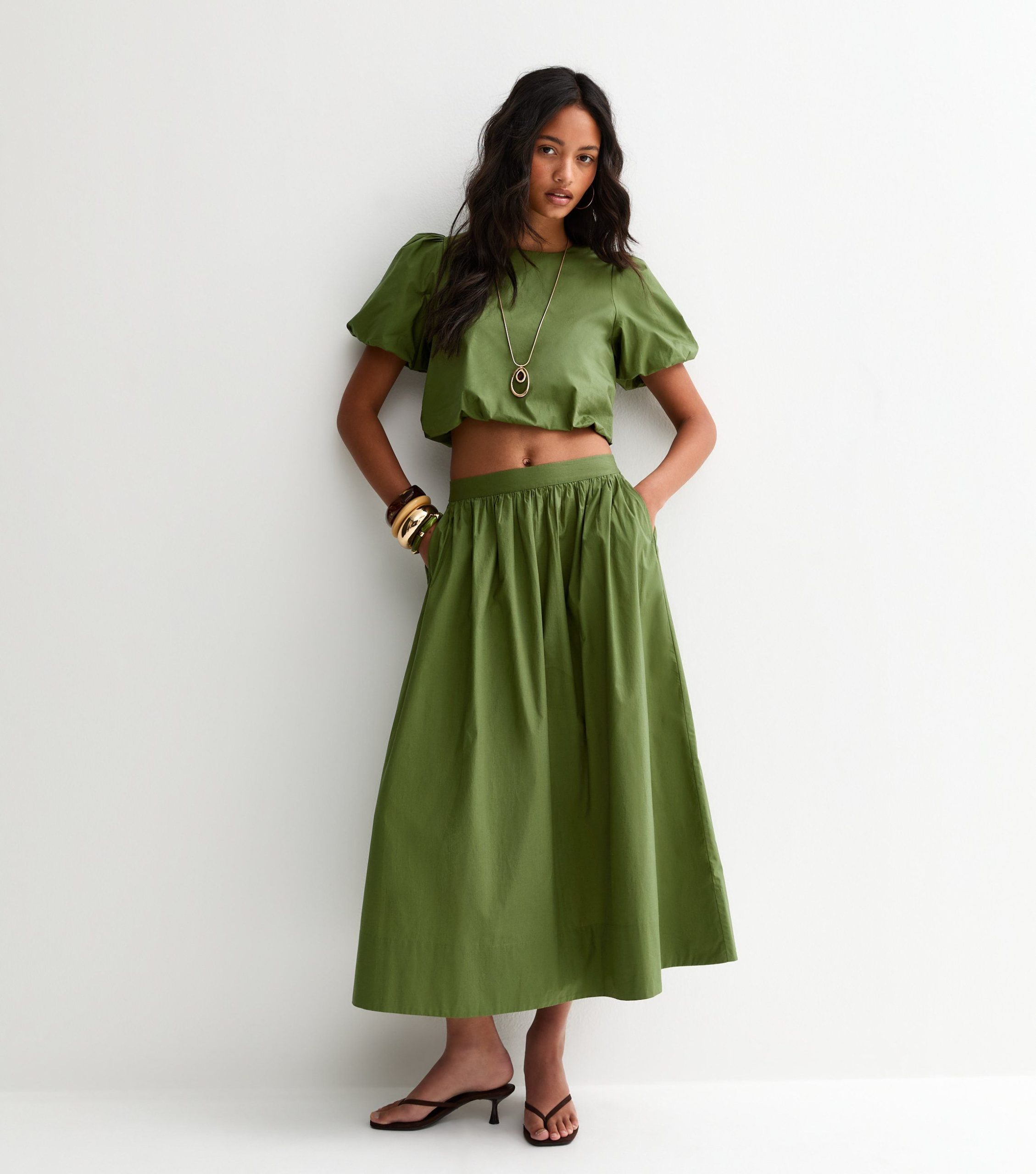 Dark Khaki Poplin Circle Skirt