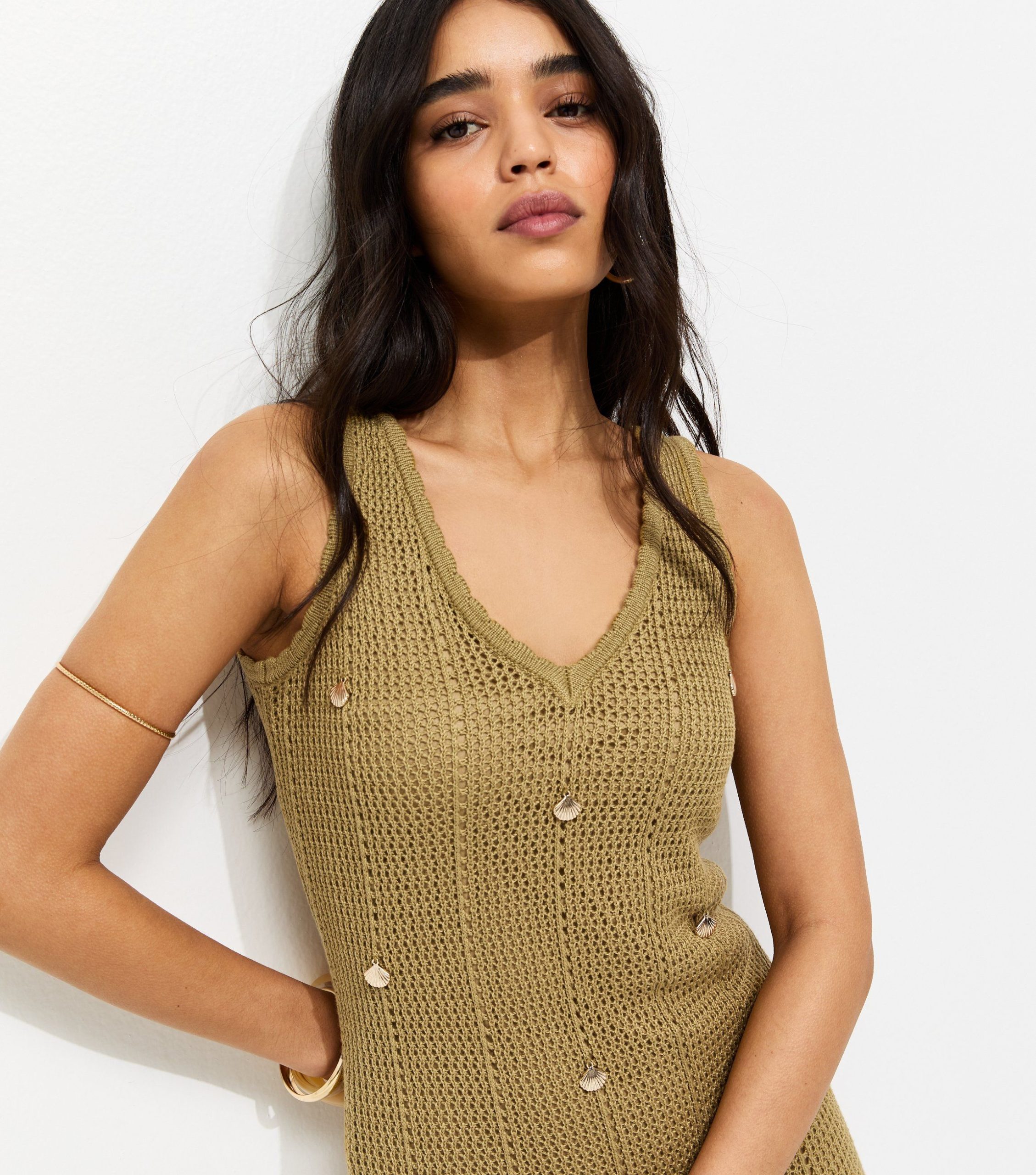 Green Stitchy Crochet Shell Applique Dress - Image 2