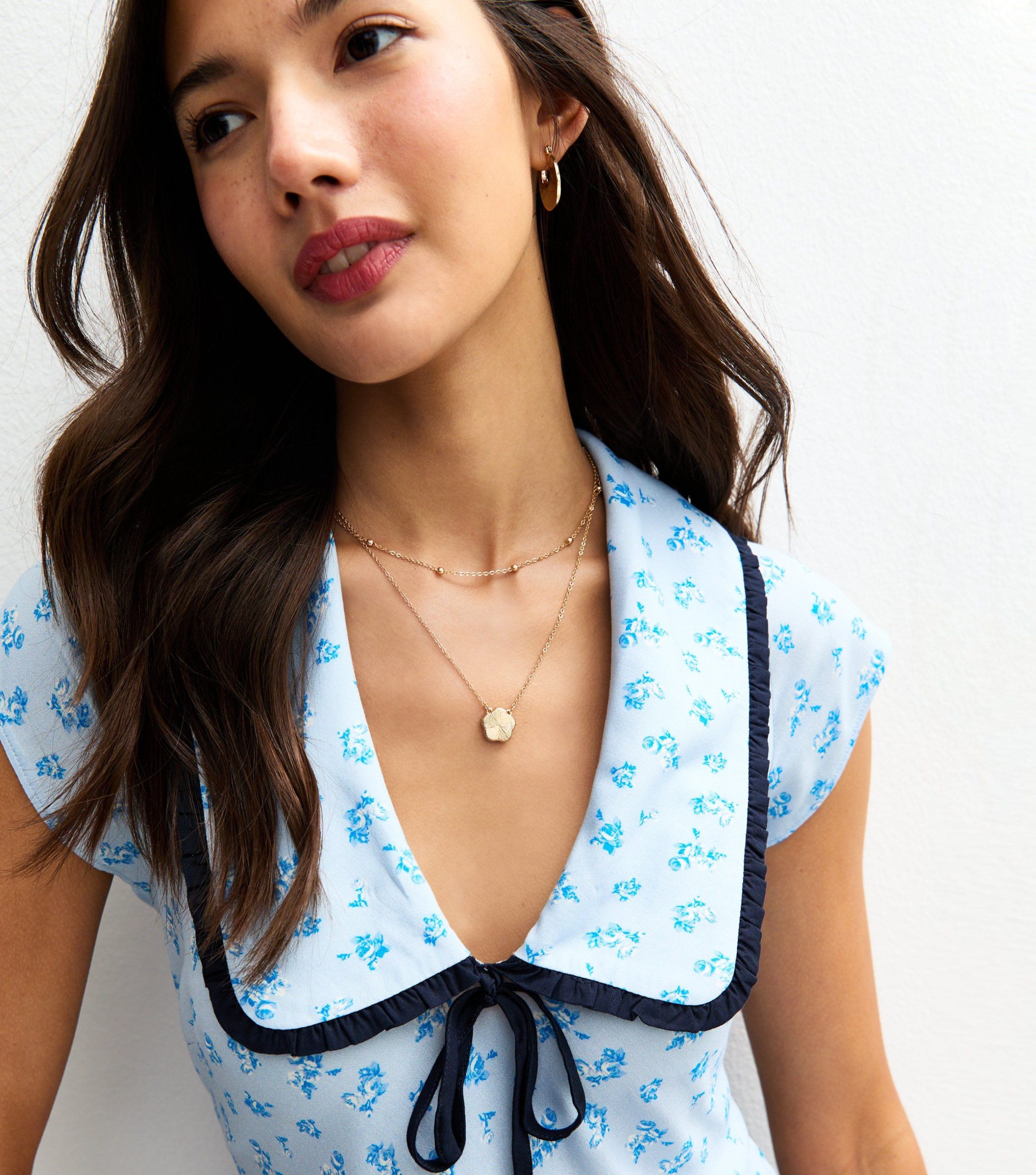 Light Blue Floral Print Collared Mini Dress - Image 2