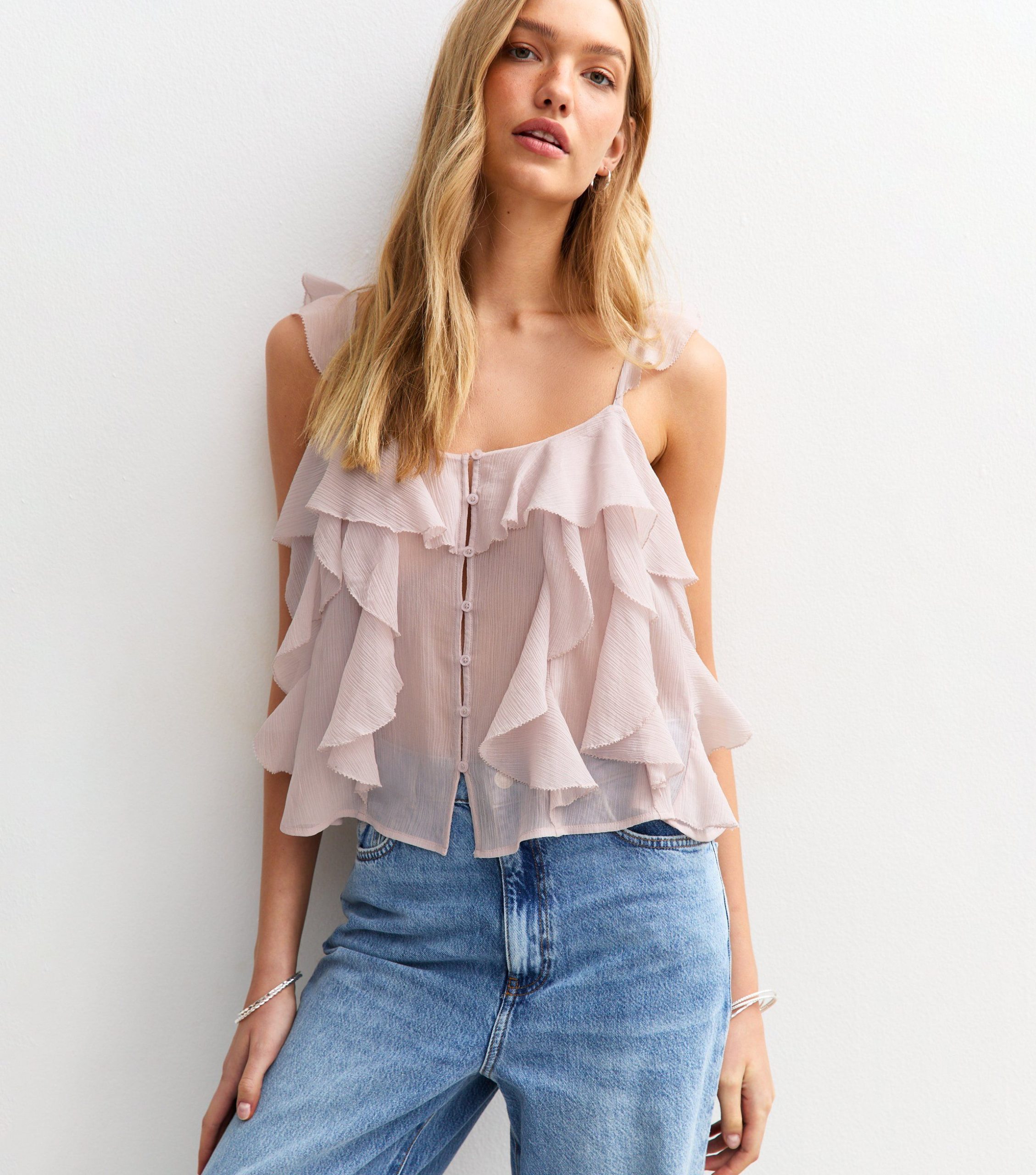Lilac Chiffon Frill Trim Cami Top - Image 2