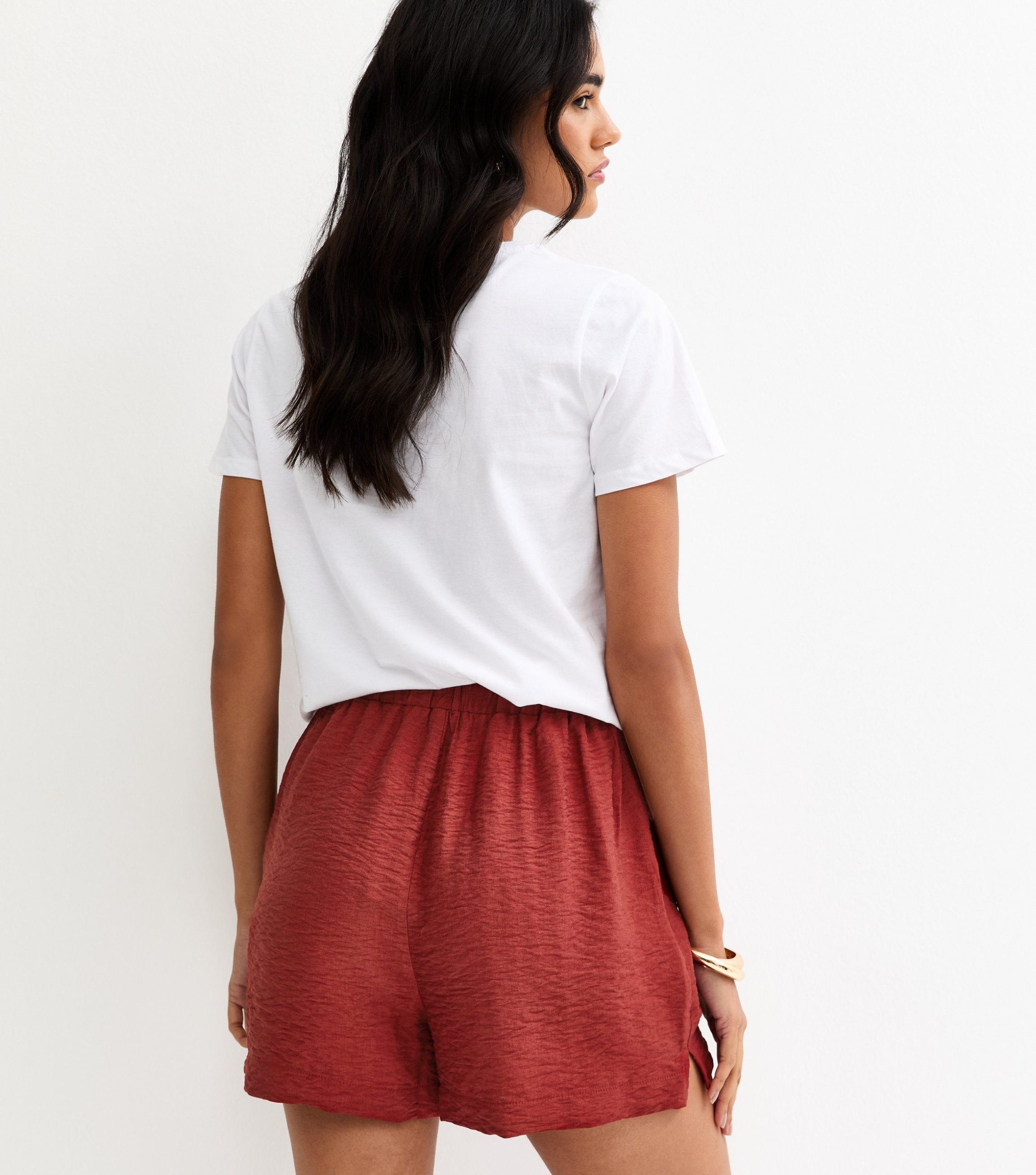 Rust Crinkle Texture Drawstring Shorts - Image 4