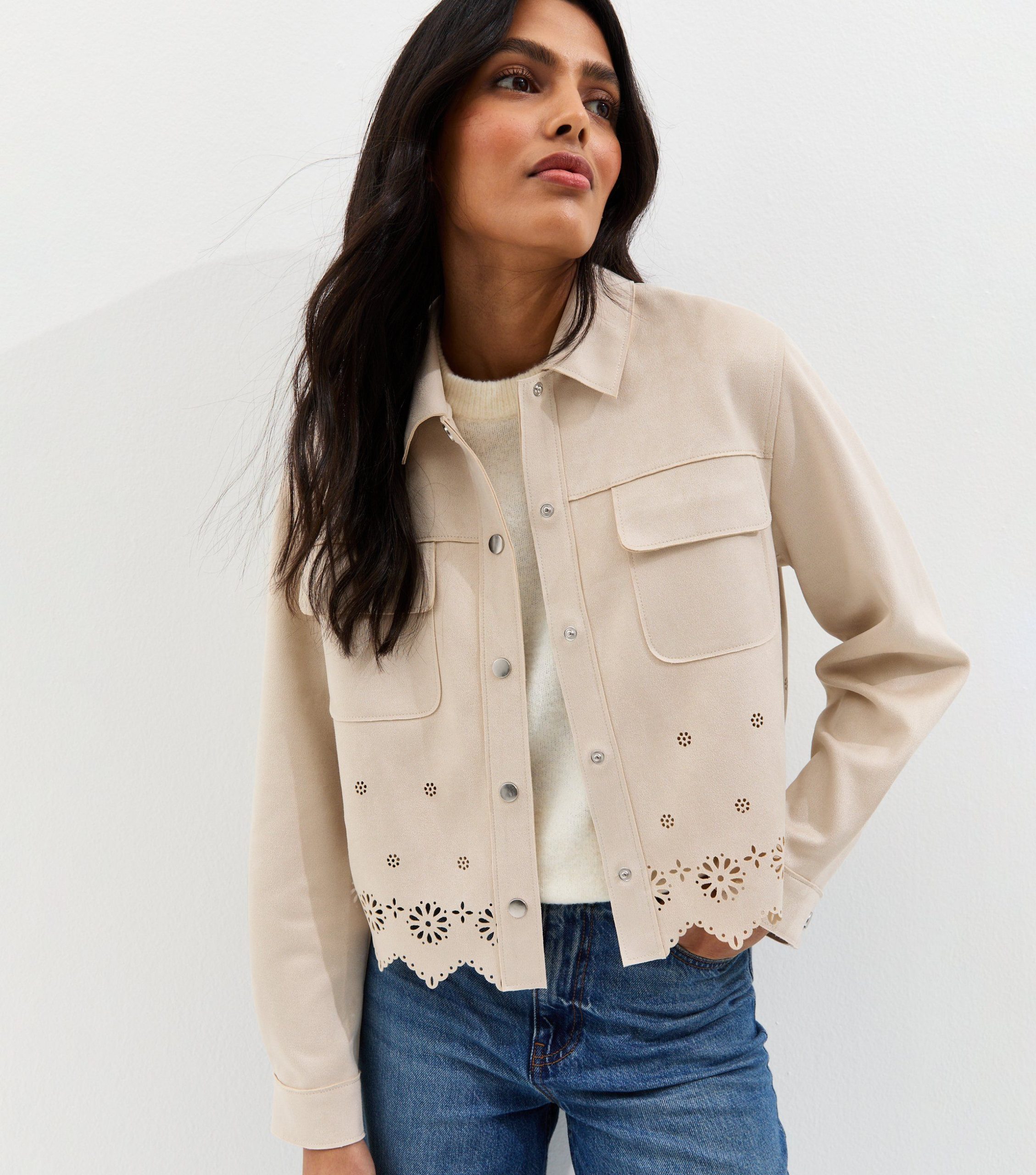 Stone Cutwork Faux Suede Shacket