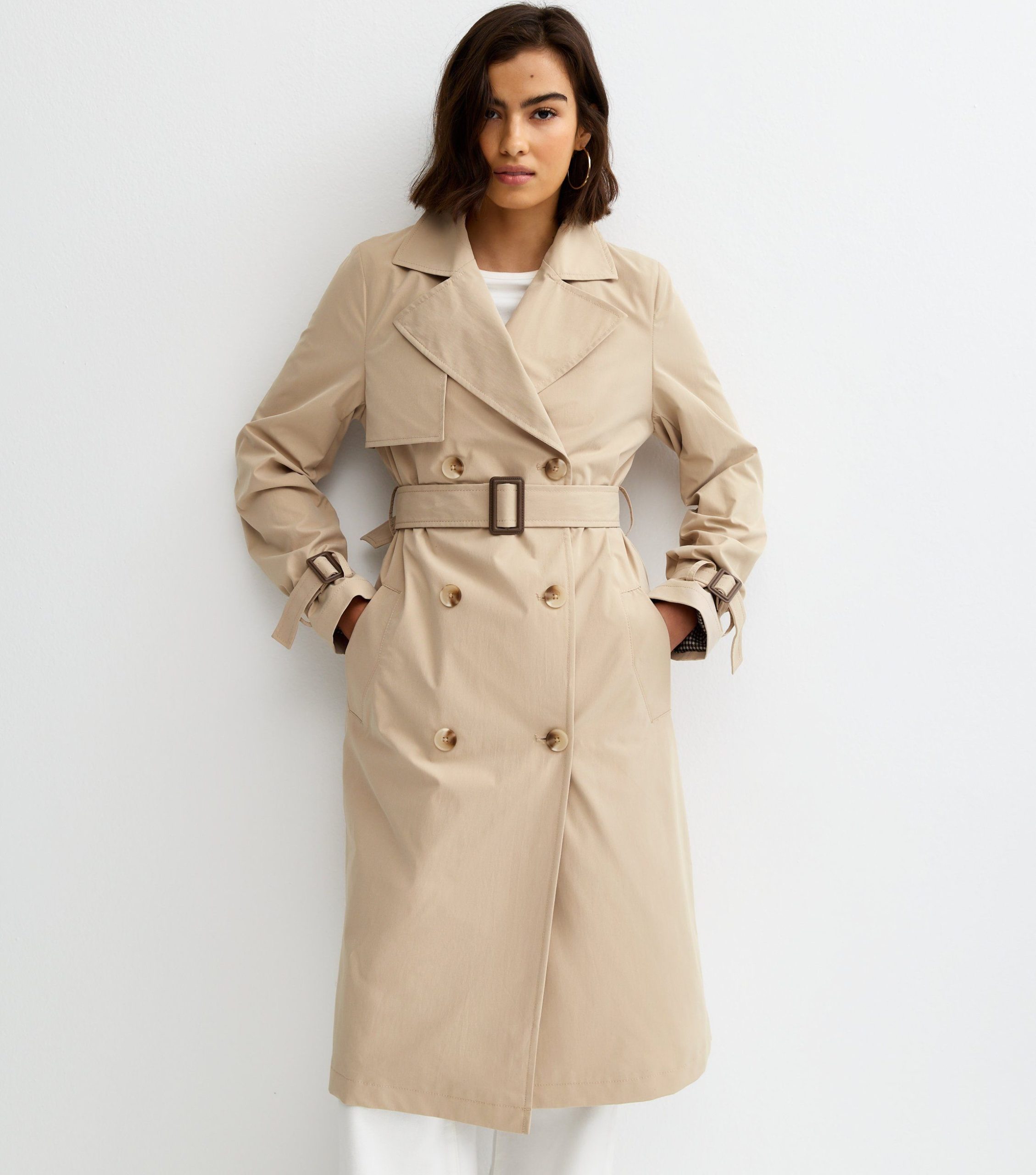Stone Double Breasted Belted Trench Coat - Image 2