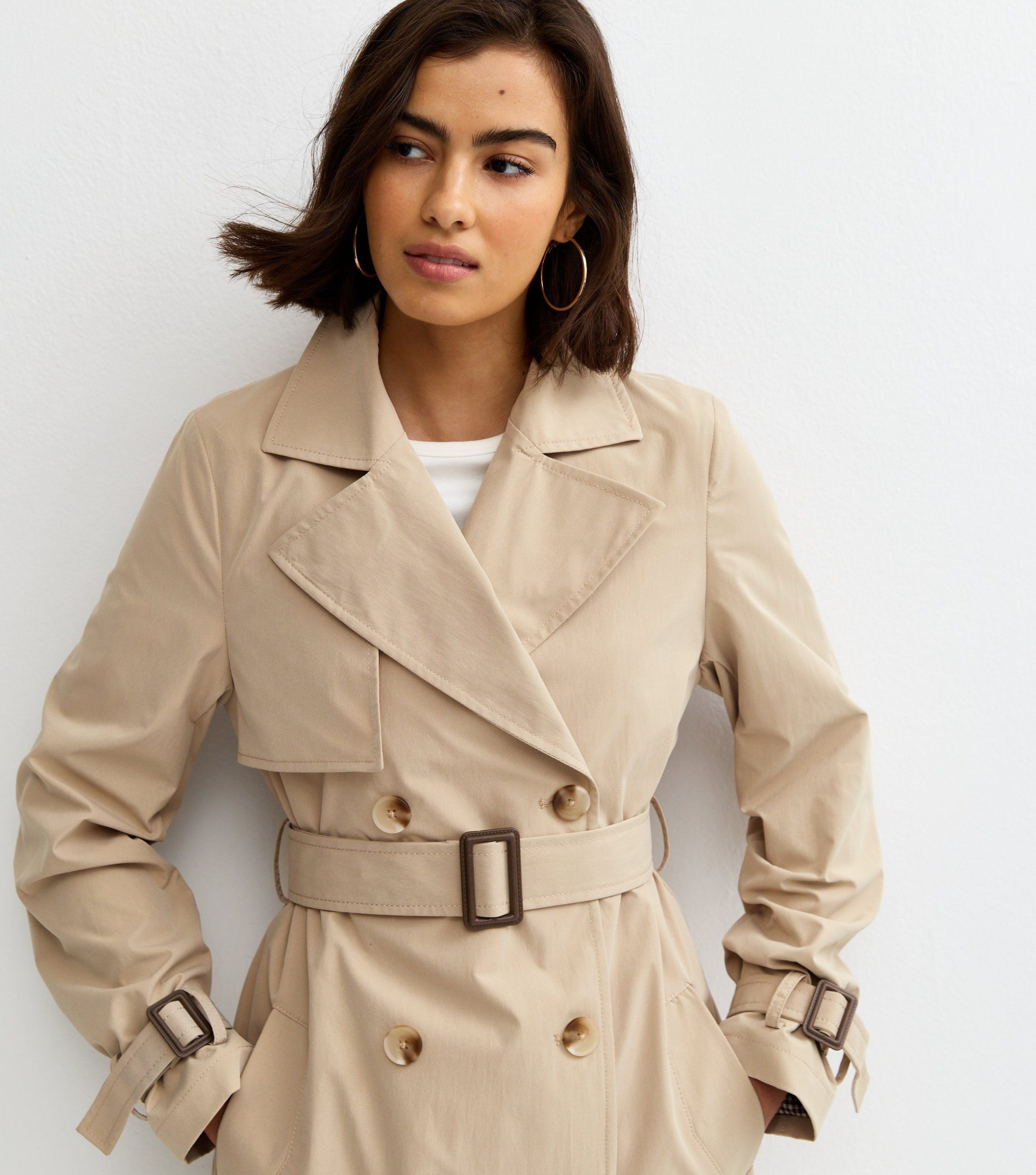 Stone Double Breasted Belted Trench Coat - Image 3