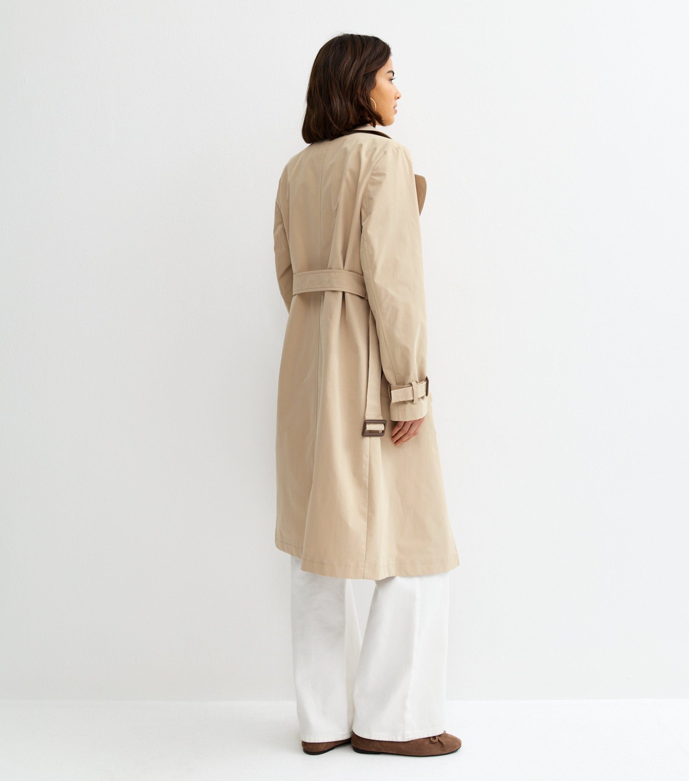 Stone Double Breasted Belted Trench Coat - Image 4
