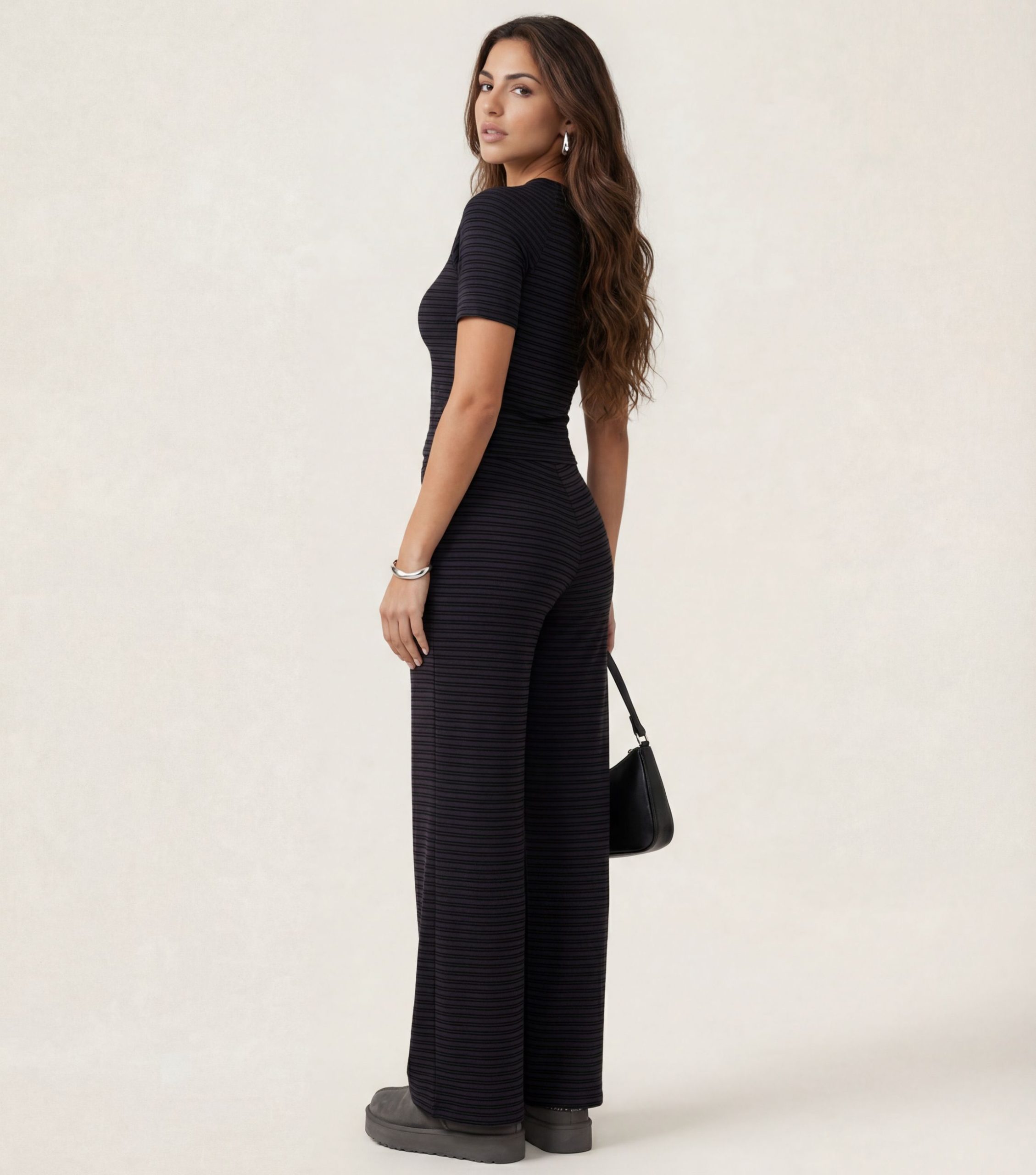 Urban Bliss Black Striped Jersey Wide Leg Trousers - Image 2