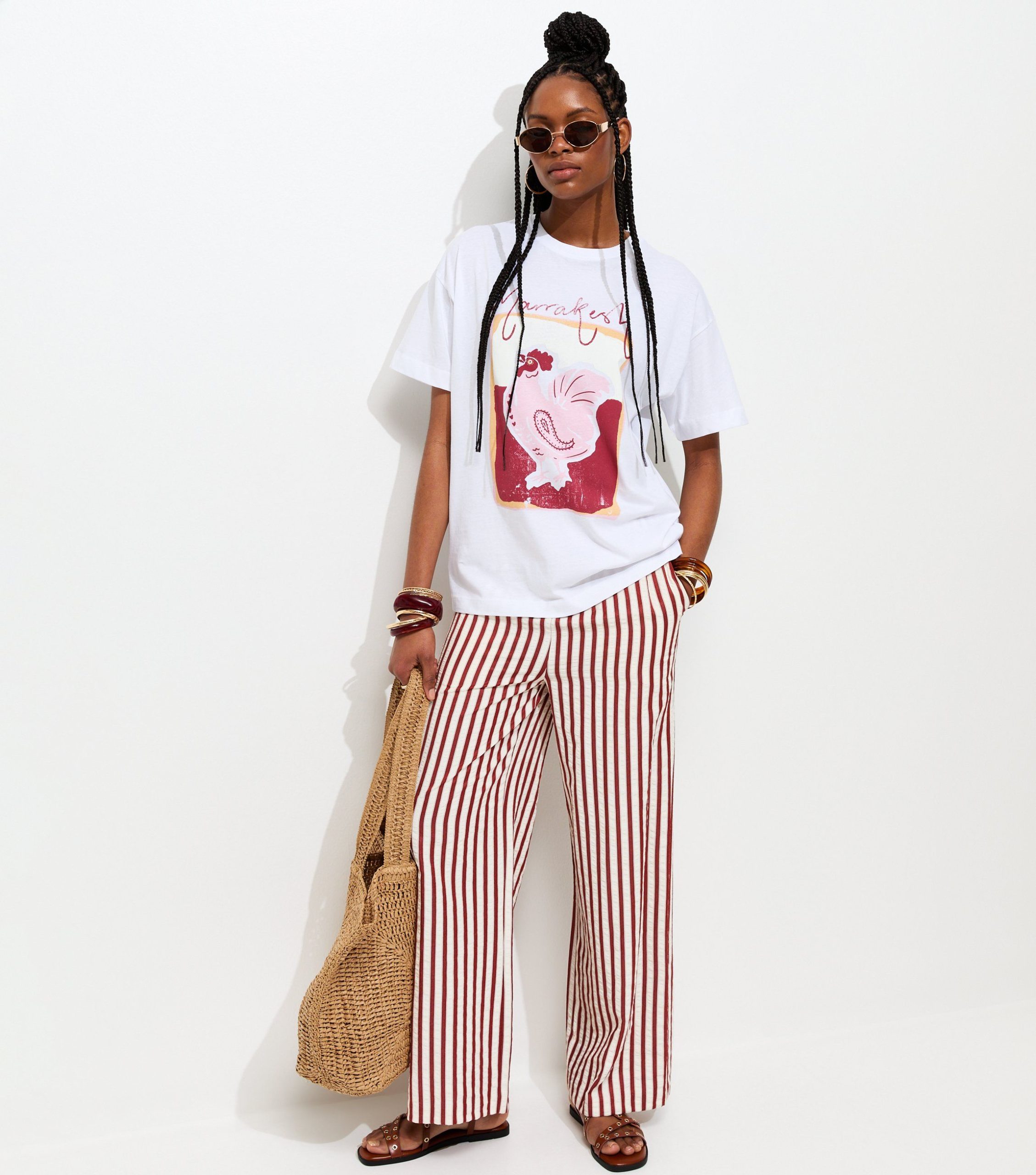 White Rooster Print Oversized T-Shirt - Image 2