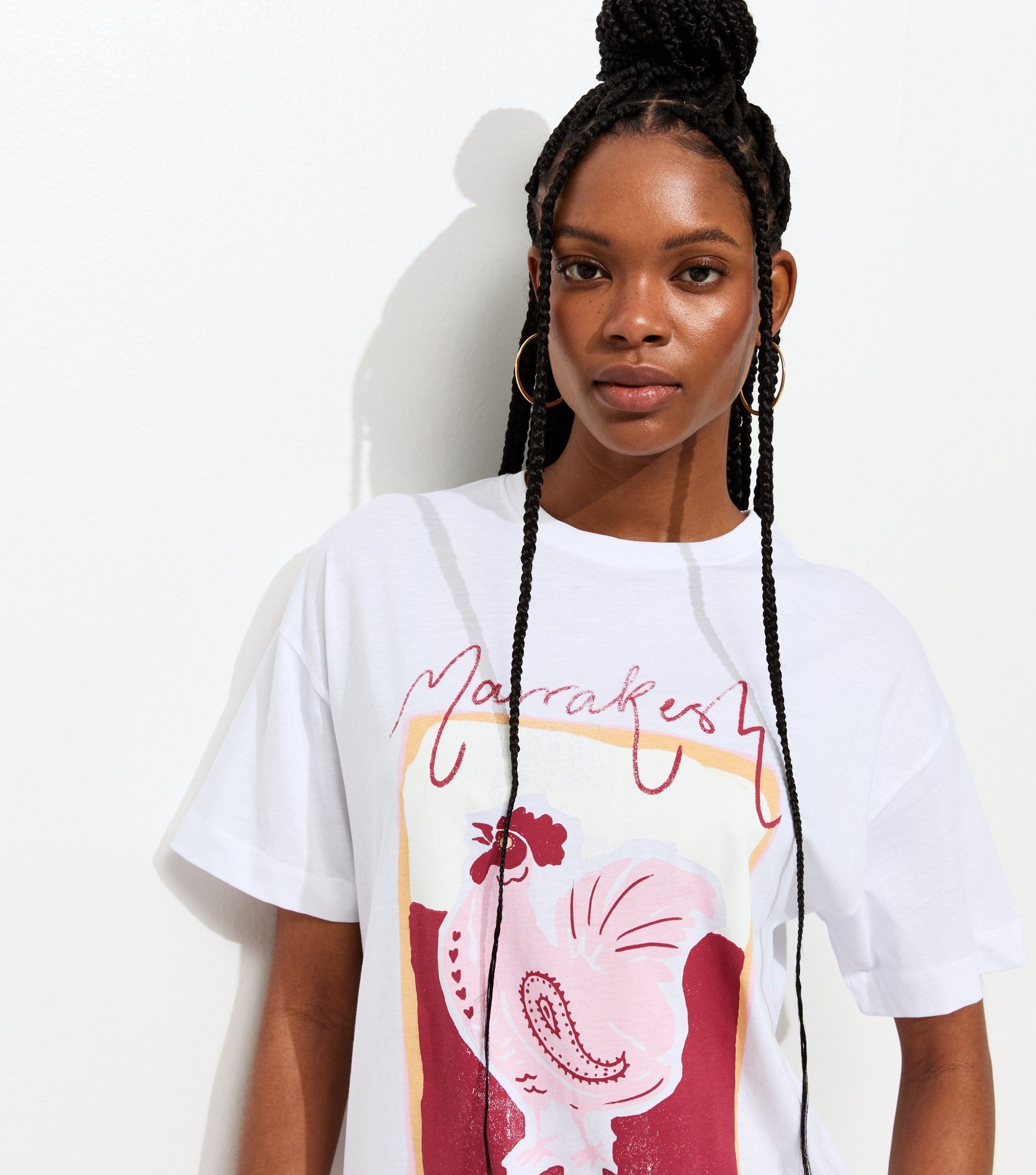 White Rooster Print Oversized T-Shirt - Image 3