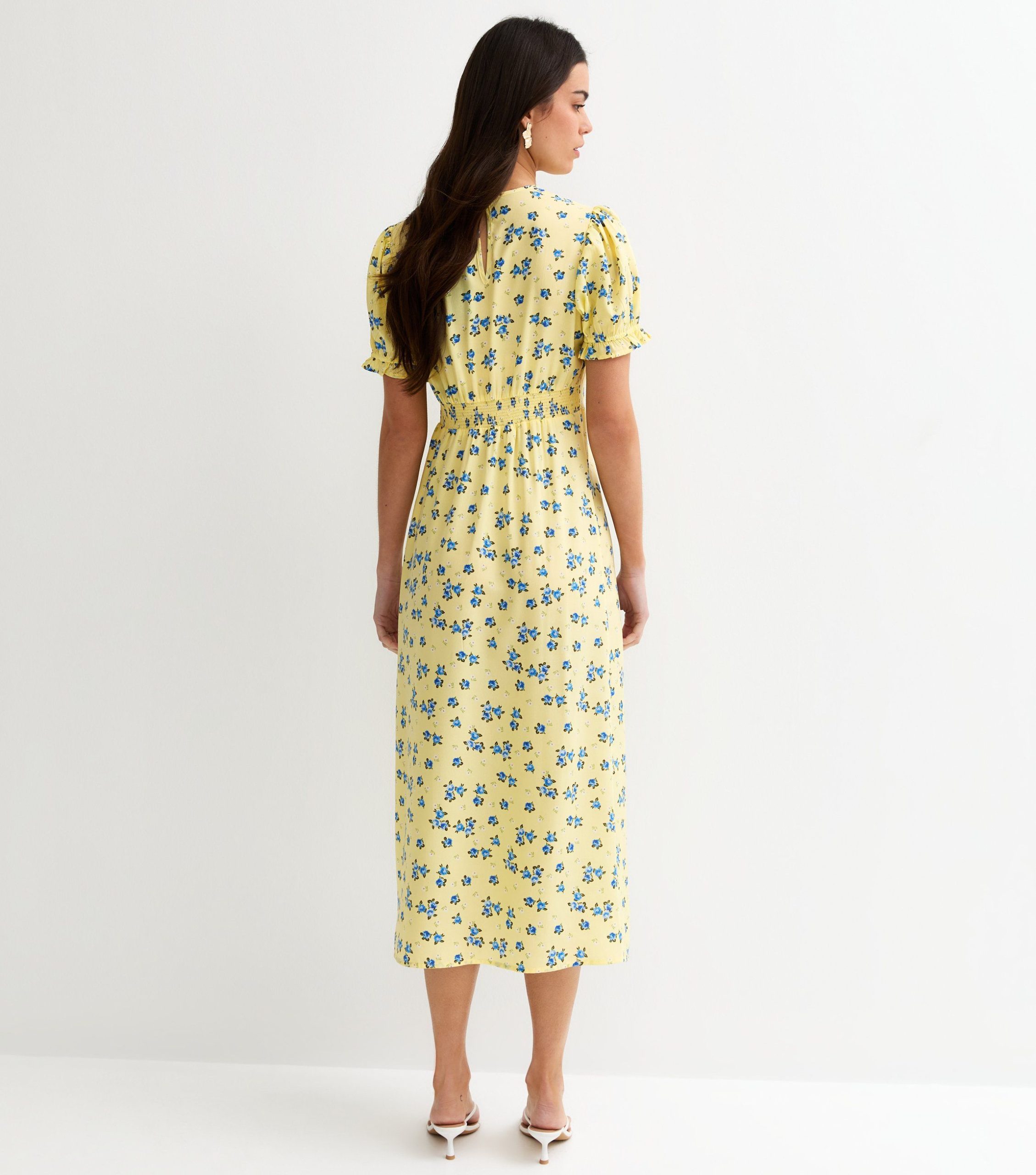 Yellow Floral Short Sleeve Midi Dress - Image 4